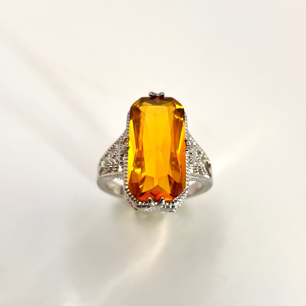 925 Sterling Silver Citrine Statement Ring - Picture 5 of 6